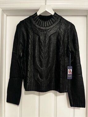 Black Cable-Knit Mock Neck Sweater